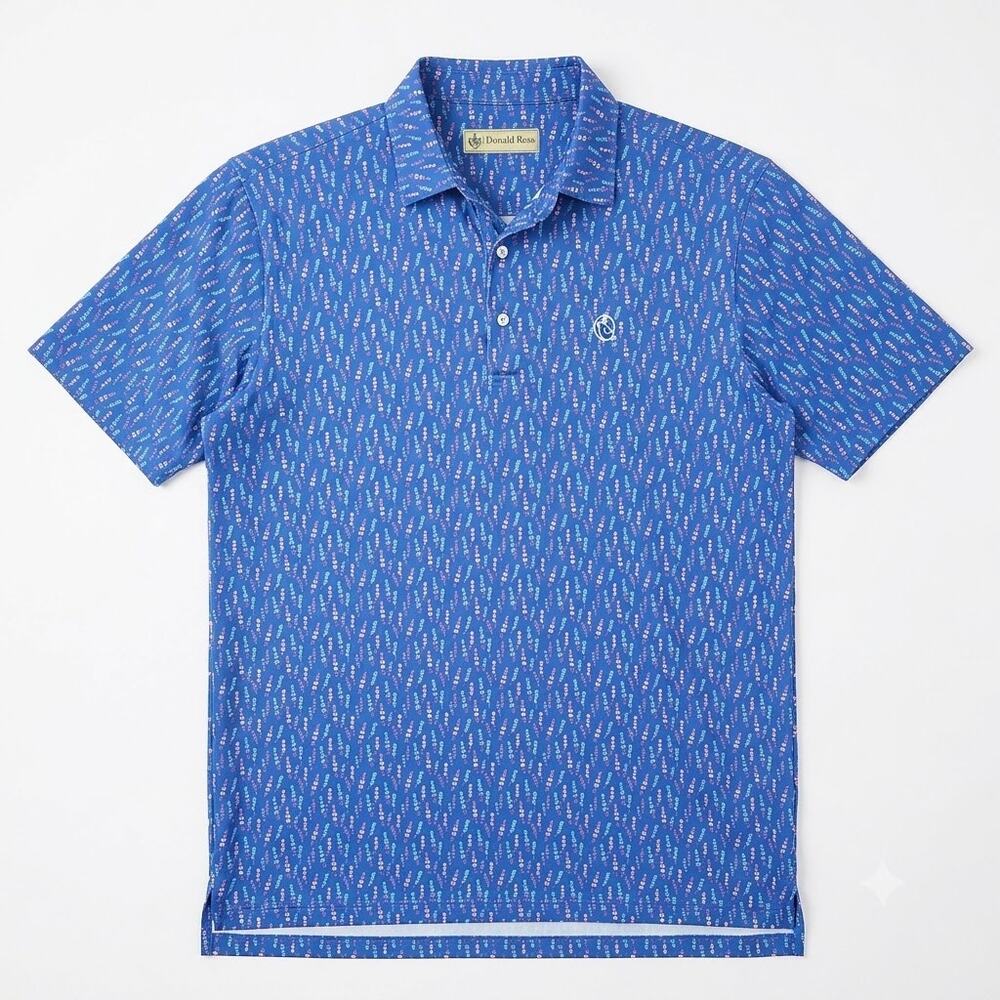 Donald Ross Sportswear Performance Golf Polo Blue Floral Print Men Large